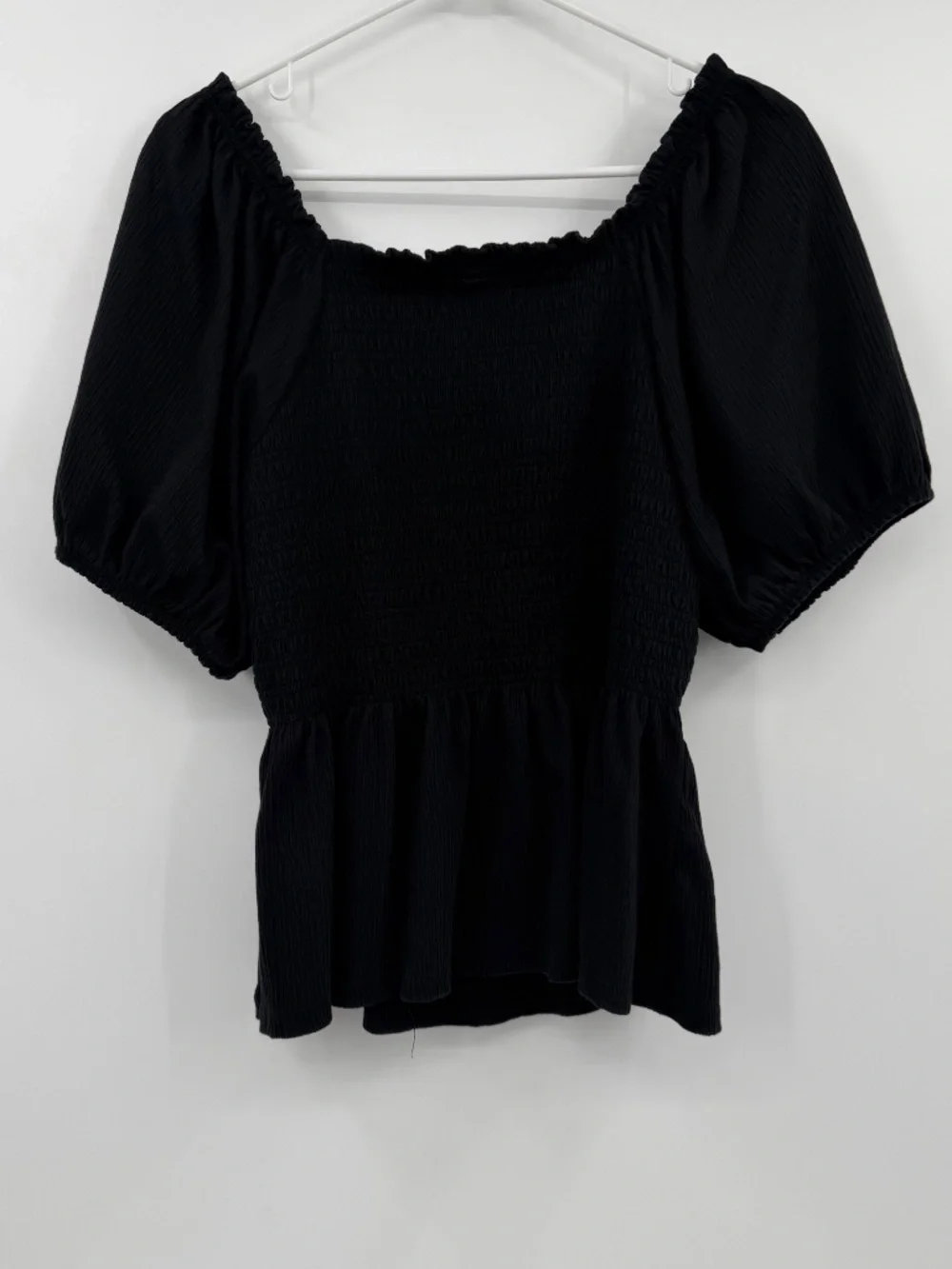 Old Navy Top Women XL Black Short Puff Sleeve Peplum Cottage Whimsy Goth Fairy